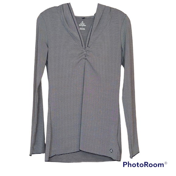prAna Woman’s Hooded Long Sleeve Casual Striped Tee Size Small - Picture 1 of 6